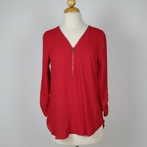 Women's Zippered 3/4 Sleeve Zip Top Red Size Small